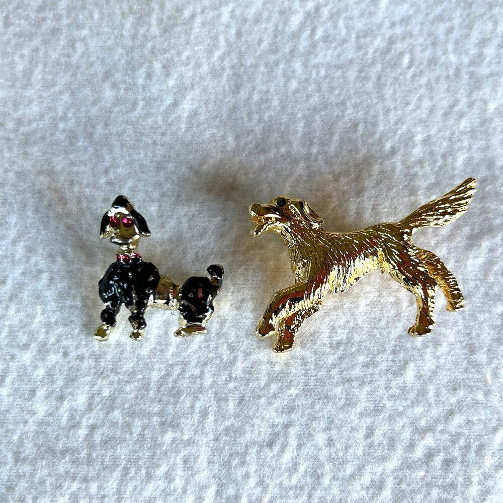 2 Vintage Pins: Poodle and Golden Retriever